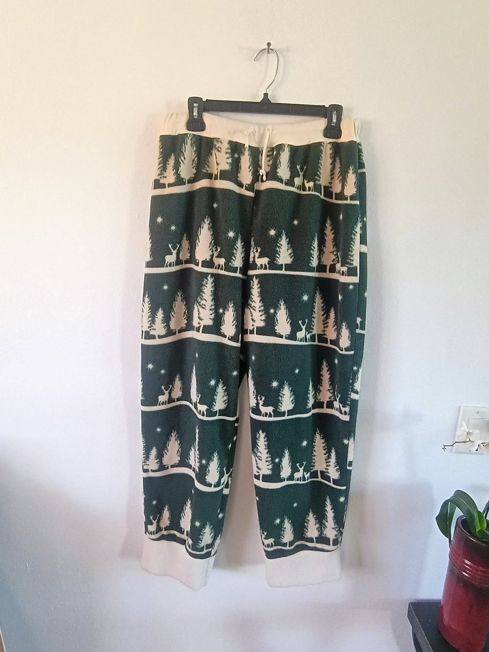 Woodland Deer Forest Print Fleece Lounge Pajama Pants Cozy Cabin Core Large